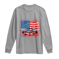 Pilot Airplane Patriotic American Flag Plane Aviation Long Sleeve Shirt - Wonder Print Shop