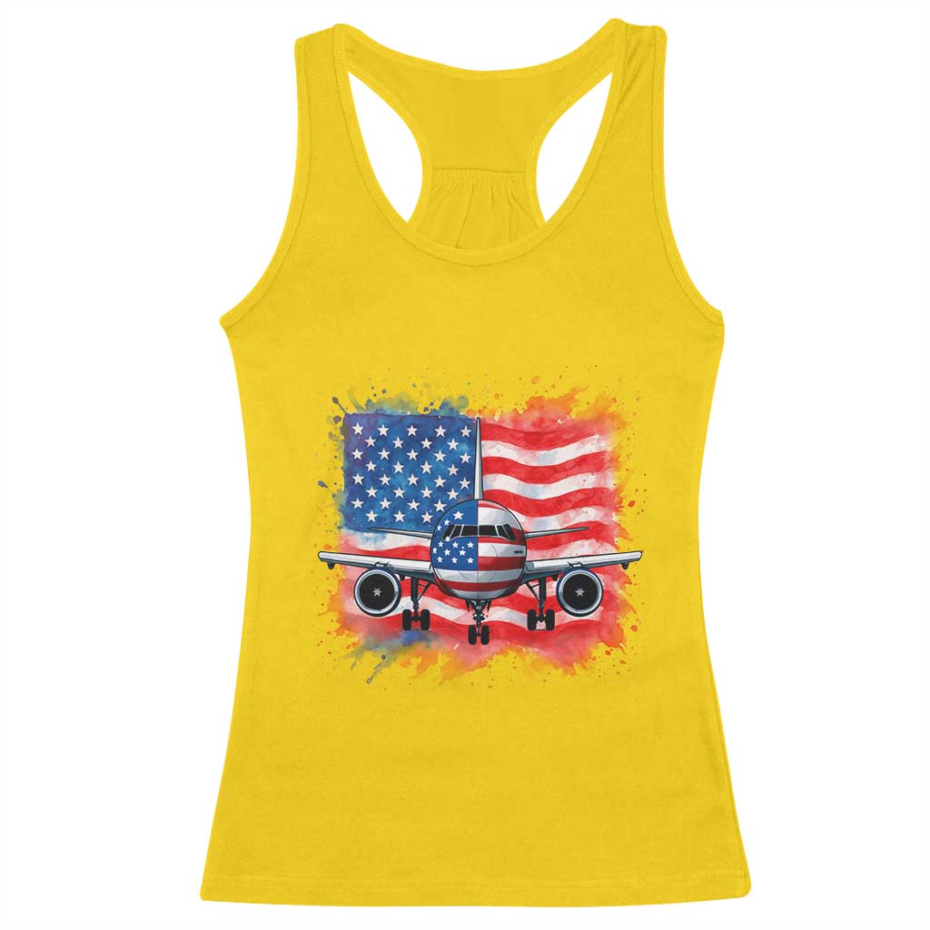 Pilot Airplane Patriotic American Flag Plane Aviation Racerback Tank Top - Wonder Print Shop