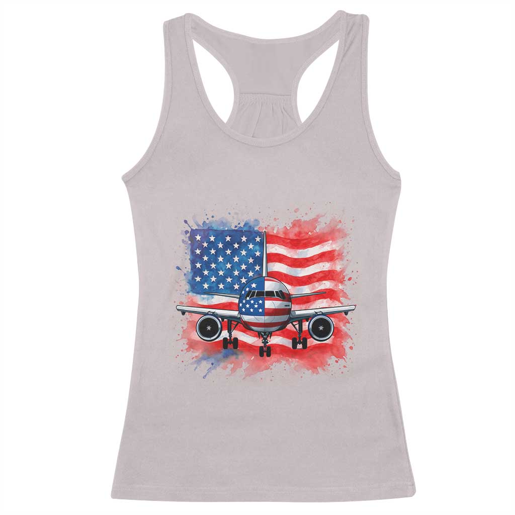 Pilot Airplane Patriotic American Flag Plane Aviation Racerback Tank Top - Wonder Print Shop