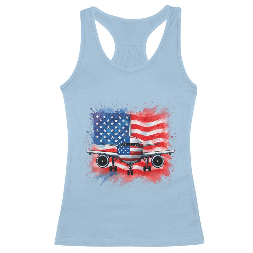 Pilot Airplane Patriotic American Flag Plane Aviation Racerback Tank Top - Wonder Print Shop