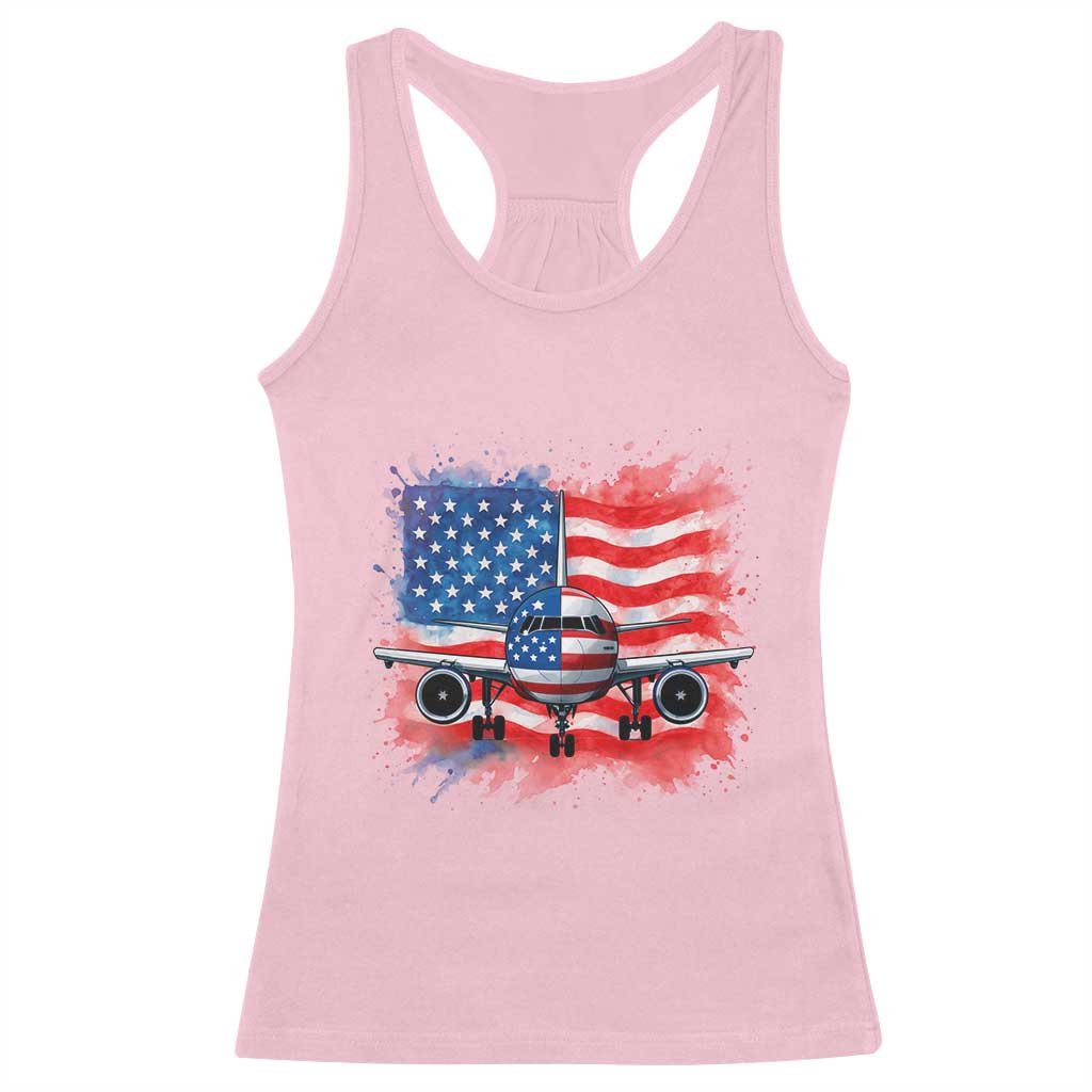 Pilot Airplane Patriotic American Flag Plane Aviation Racerback Tank Top - Wonder Print Shop