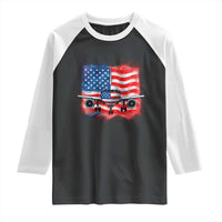 Pilot Airplane Patriotic American Flag Plane Aviation Raglan Shirt - Wonder Print Shop