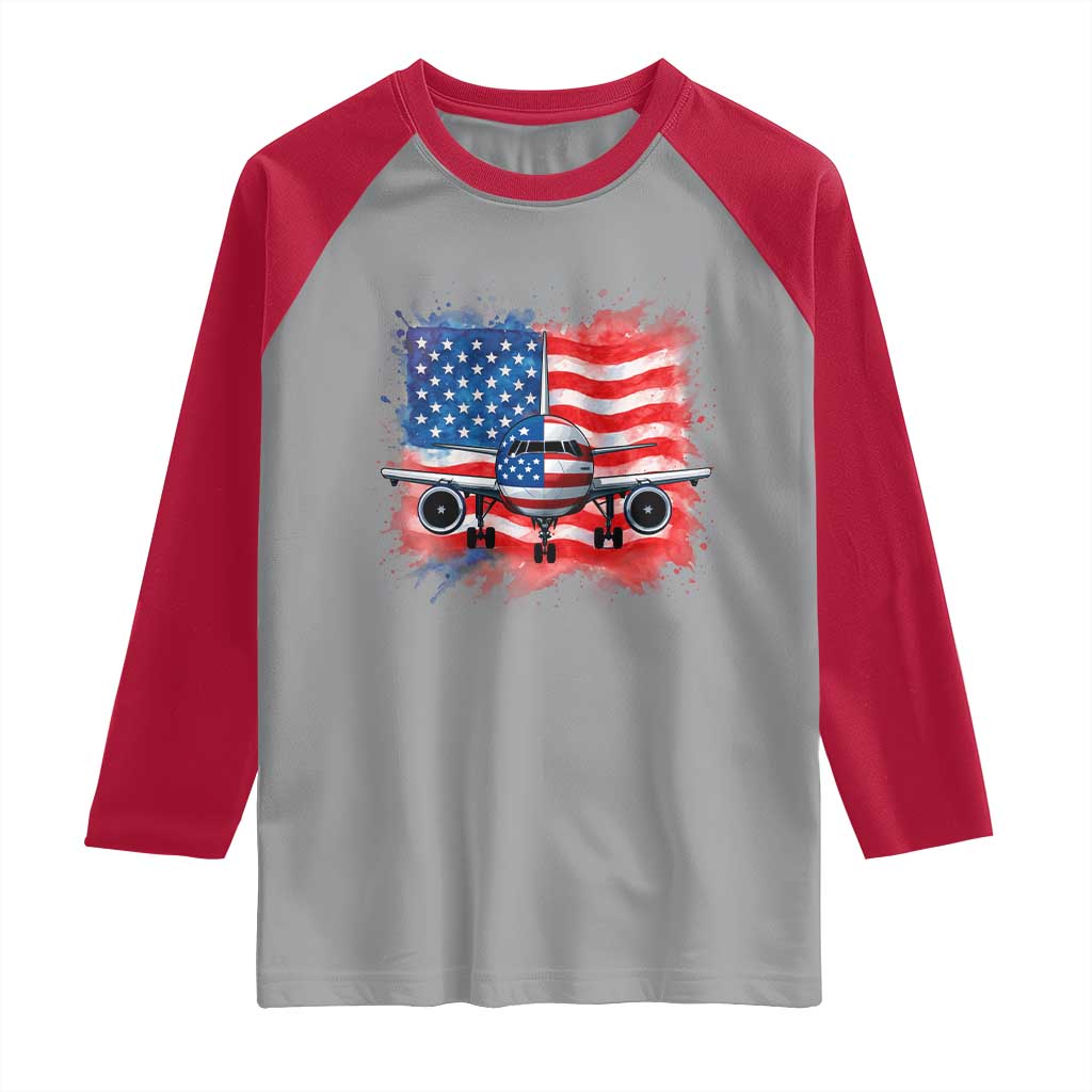 Pilot Airplane Patriotic American Flag Plane Aviation Raglan Shirt - Wonder Print Shop