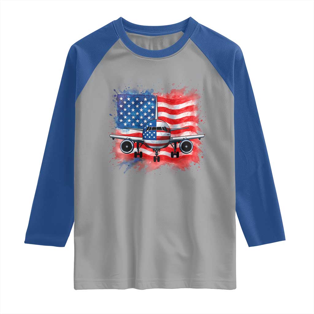 Pilot Airplane Patriotic American Flag Plane Aviation Raglan Shirt - Wonder Print Shop