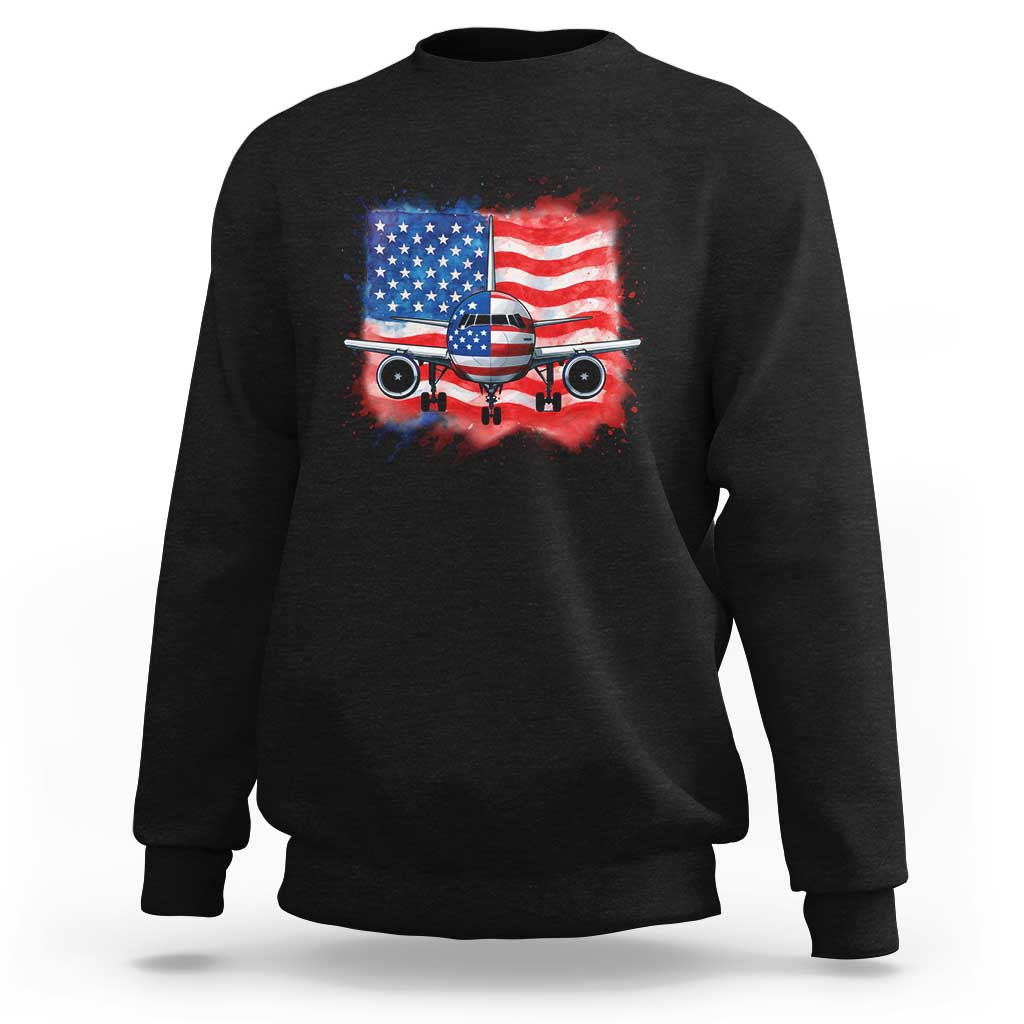 Pilot Airplane Patriotic American Flag Plane Aviation Sweatshirt - Wonder Print Shop