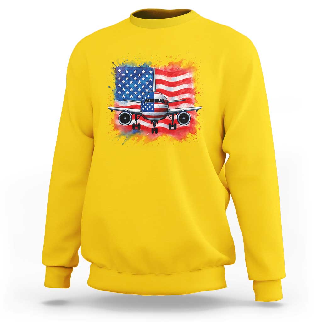 Pilot Airplane Patriotic American Flag Plane Aviation Sweatshirt - Wonder Print Shop