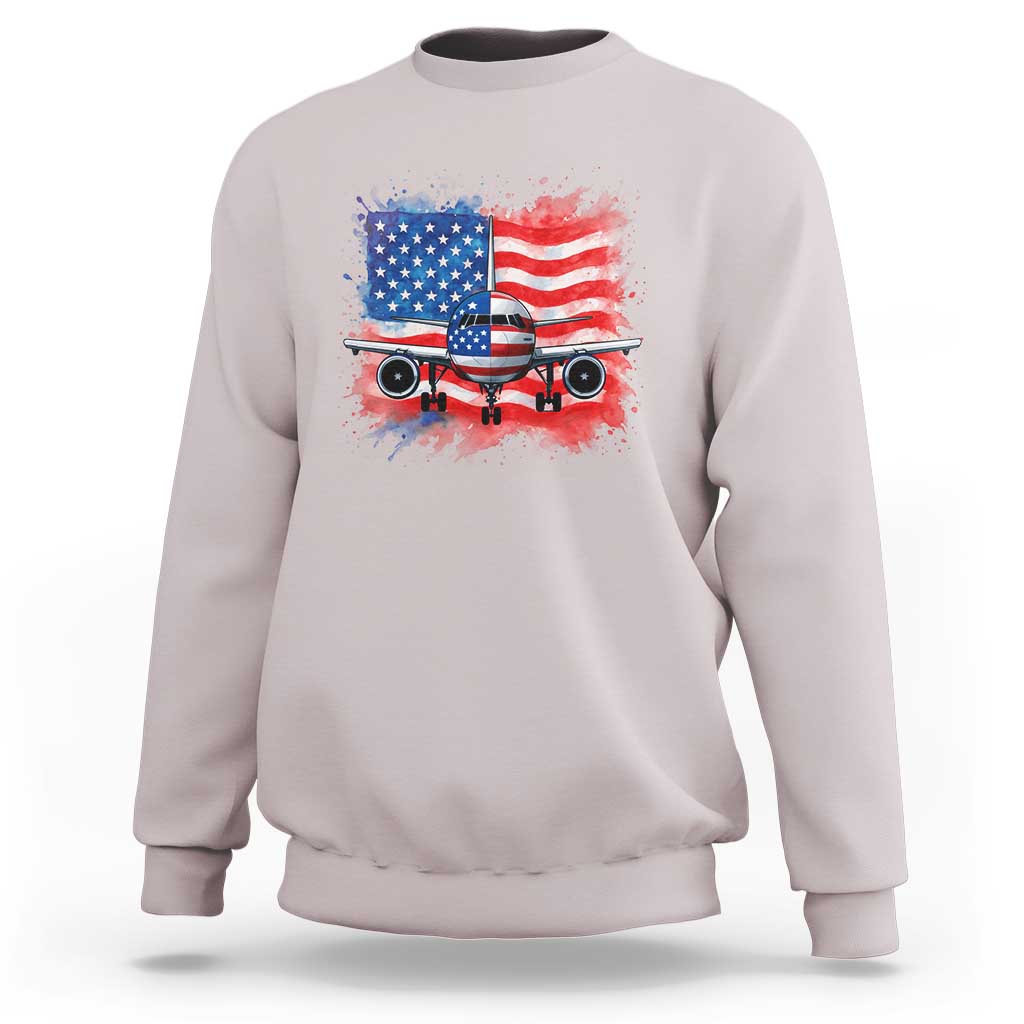 Pilot Airplane Patriotic American Flag Plane Aviation Sweatshirt - Wonder Print Shop