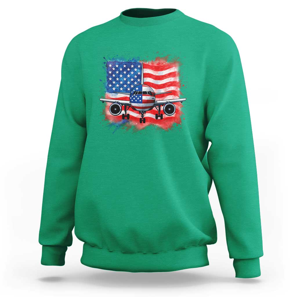 Pilot Airplane Patriotic American Flag Plane Aviation Sweatshirt - Wonder Print Shop