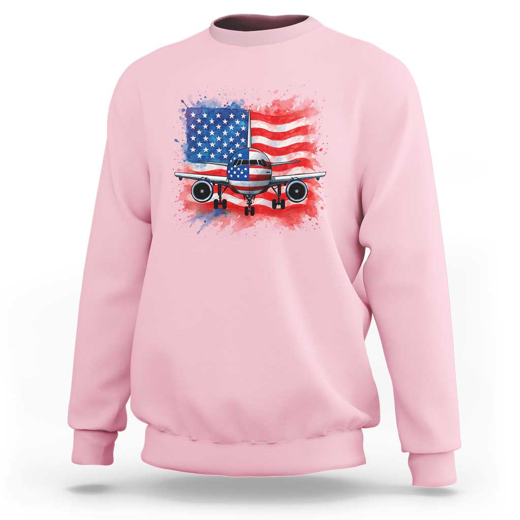 Pilot Airplane Patriotic American Flag Plane Aviation Sweatshirt - Wonder Print Shop