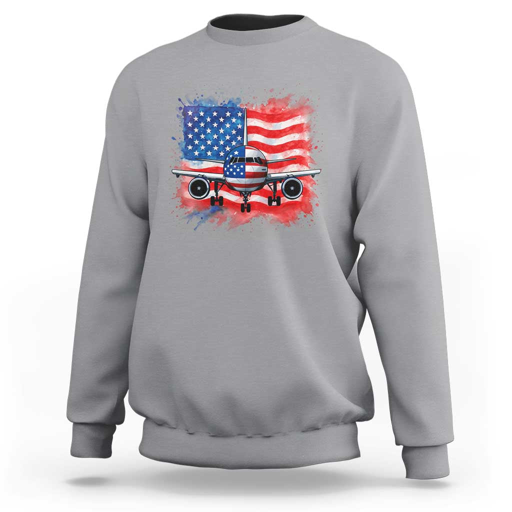 Pilot Airplane Patriotic American Flag Plane Aviation Sweatshirt - Wonder Print Shop