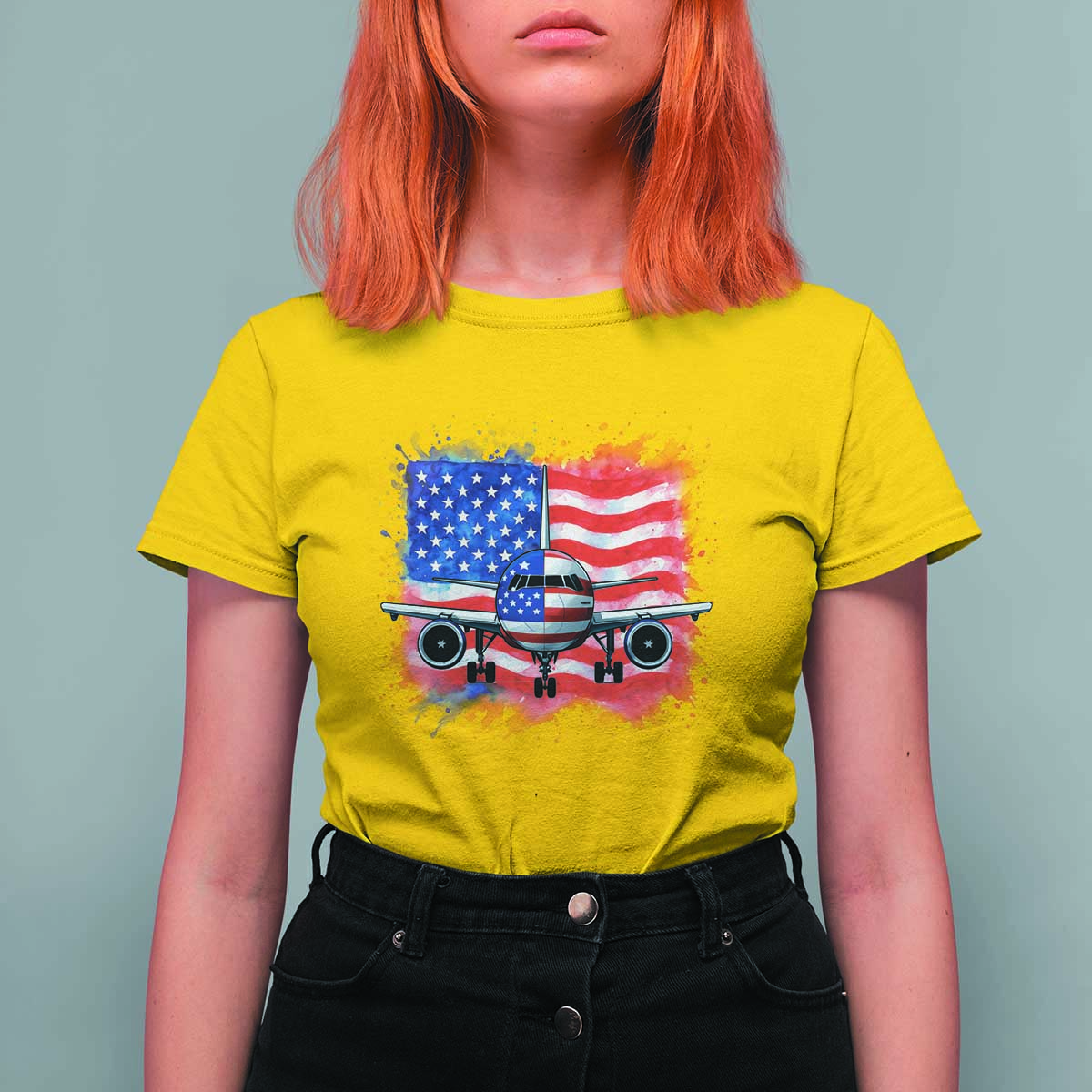 Pilot Airplane Patriotic American Flag Plane Aviation T Shirt For Women - Wonder Print Shop