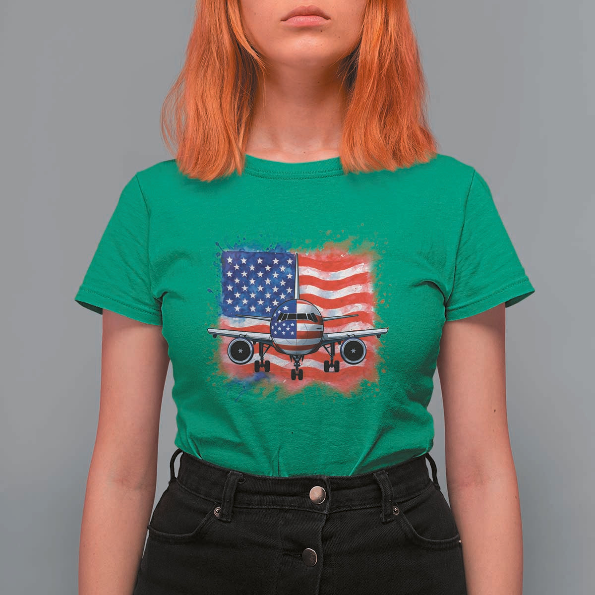 Pilot Airplane Patriotic American Flag Plane Aviation T Shirt For Women - Wonder Print Shop