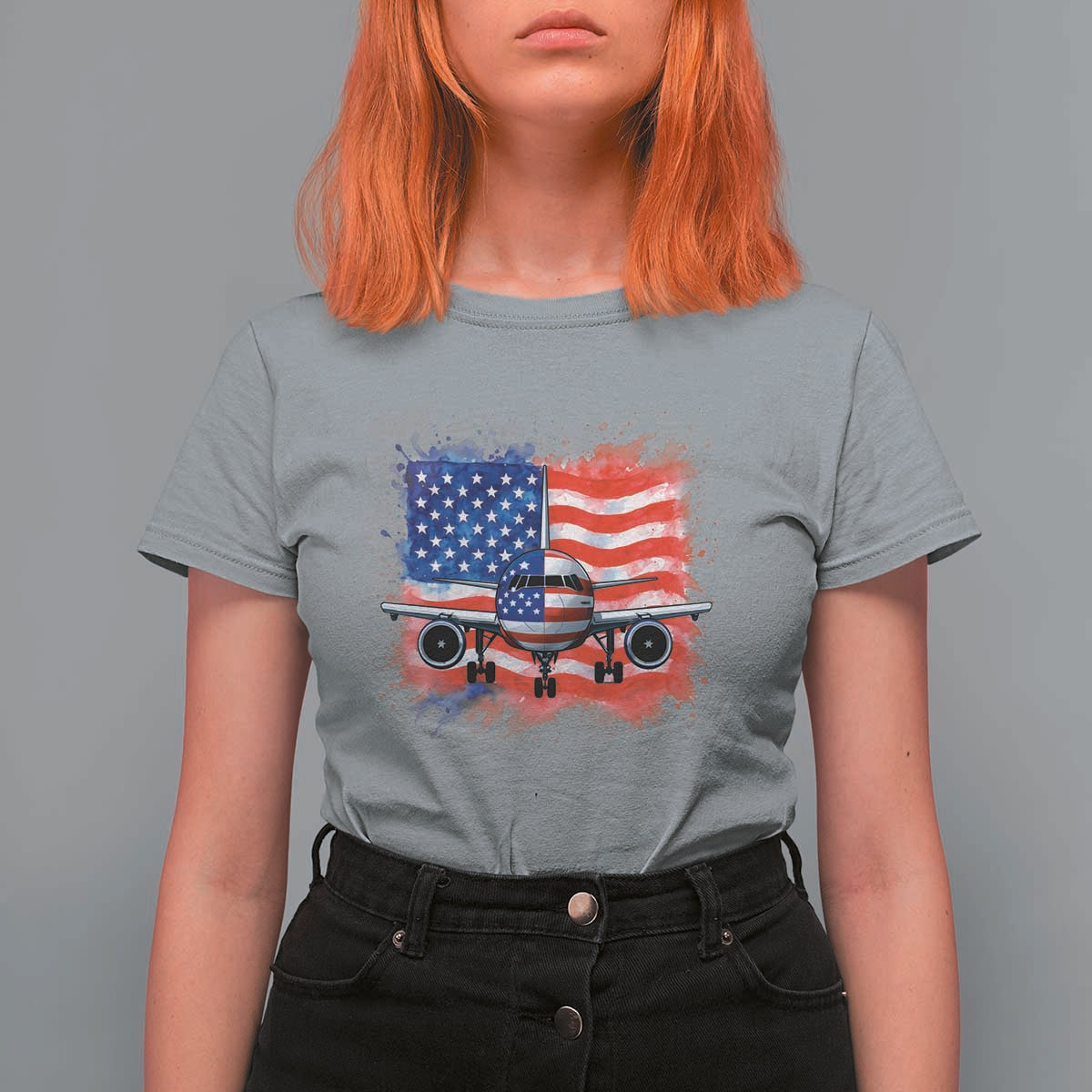 Pilot Airplane Patriotic American Flag Plane Aviation T Shirt For Women - Wonder Print Shop