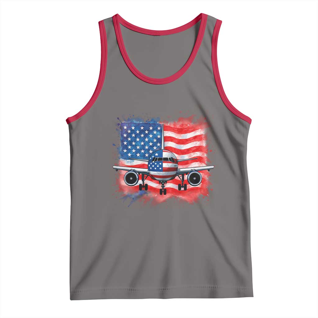 Pilot Airplane Patriotic American Flag Plane Aviation Tank Top - Wonder Print Shop