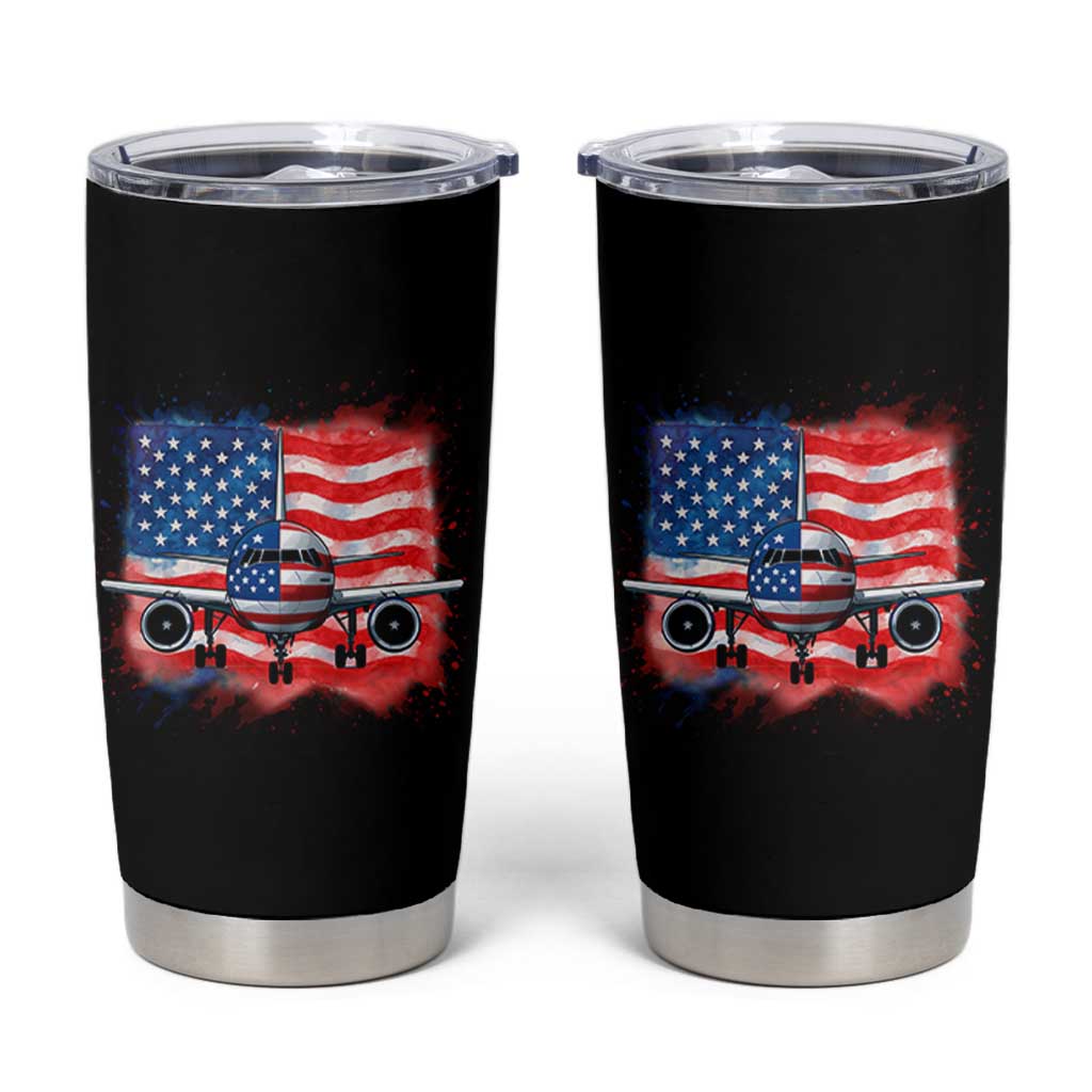 Pilot Airplane Patriotic American Flag Plane Aviation Tumbler Cup - Wonder Print Shop