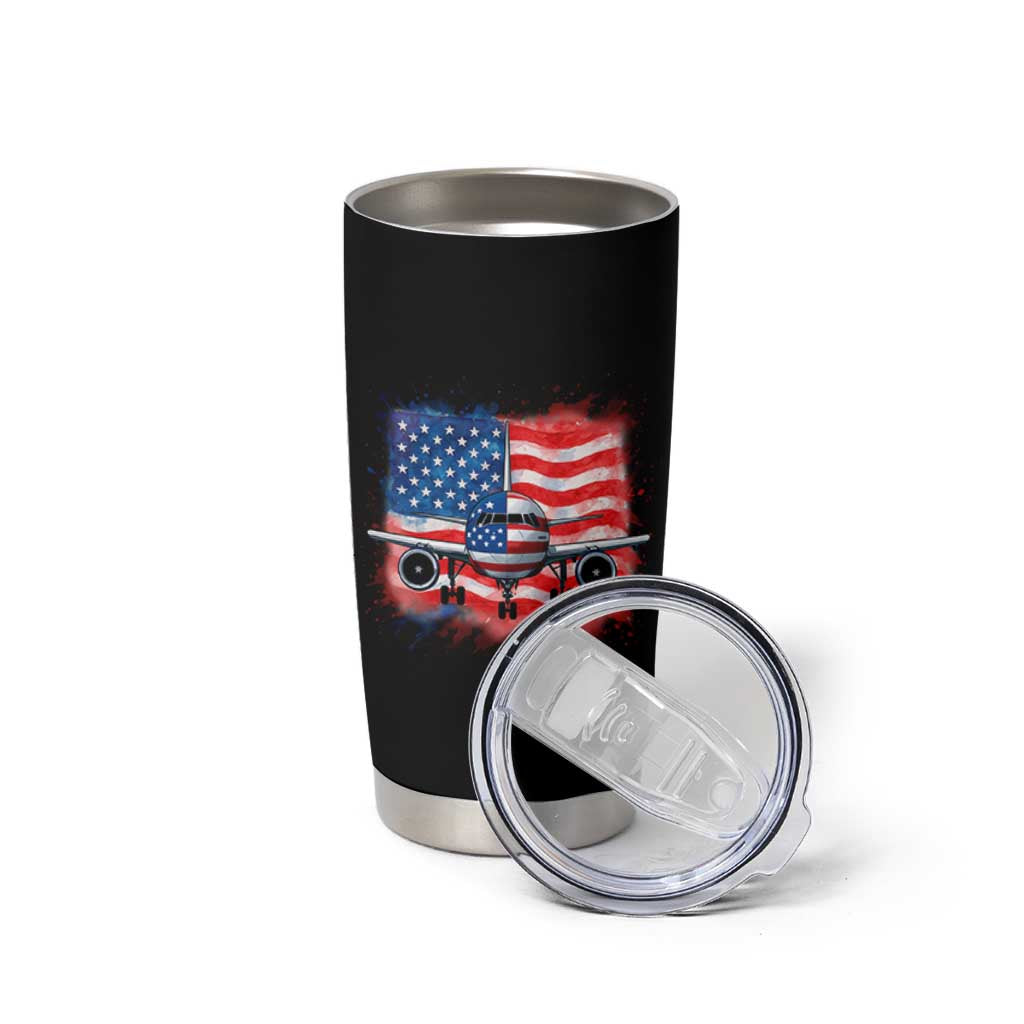 Pilot Airplane Patriotic American Flag Plane Aviation Tumbler Cup - Wonder Print Shop