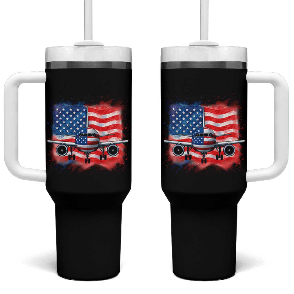 Pilot Airplane Patriotic American Flag Plane Aviation Tumbler With Handle - Wonder Print Shop