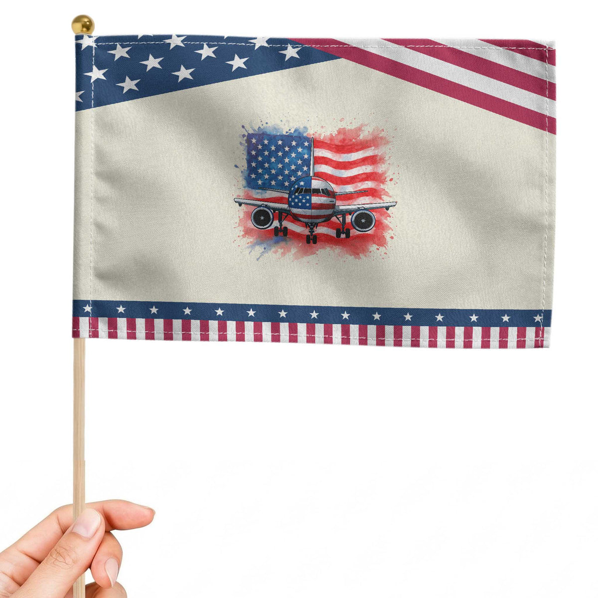 Pilot Airplane American Flag Plane Aviation Patriotic Handheld Flag