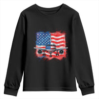 Pilot Airplane Patriotic American Flag Plane Aviation Youth Sweatshirt - Wonder Print Shop