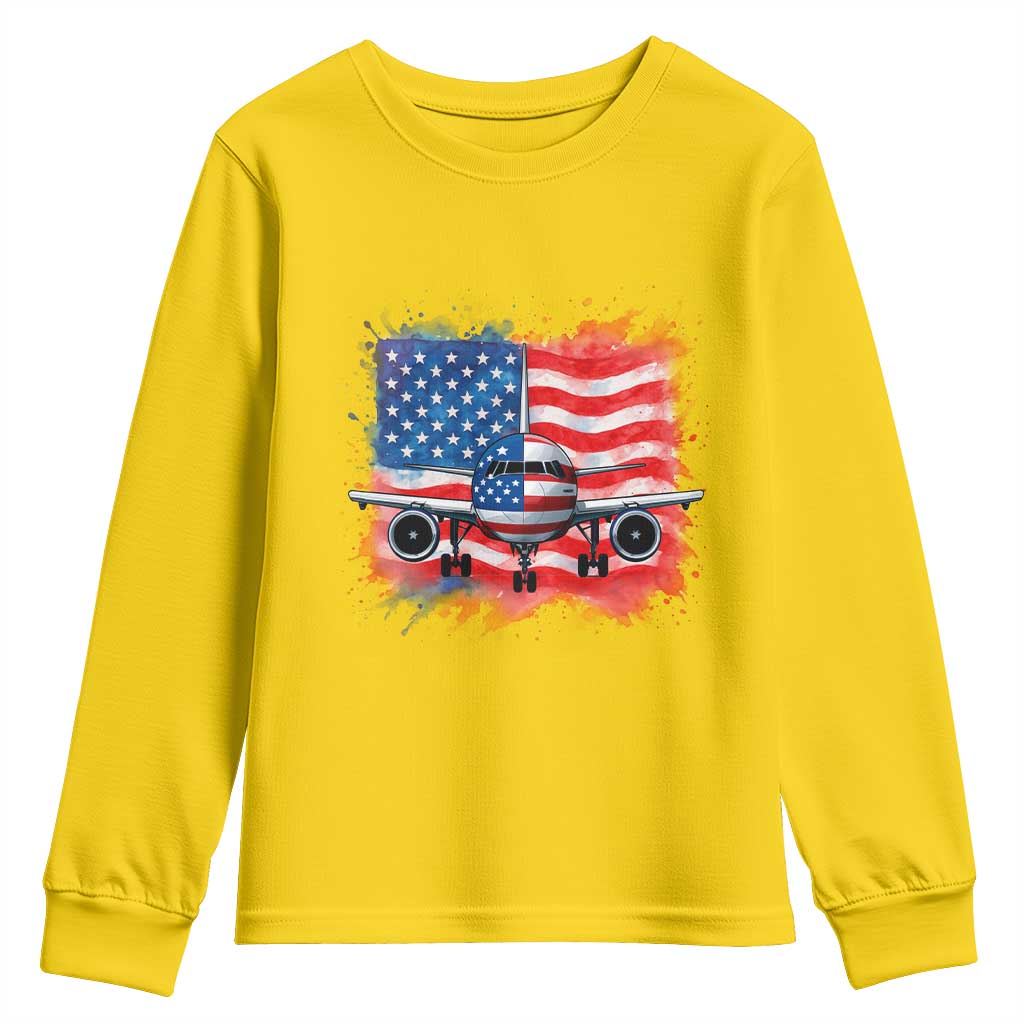 Pilot Airplane Patriotic American Flag Plane Aviation Youth Sweatshirt - Wonder Print Shop