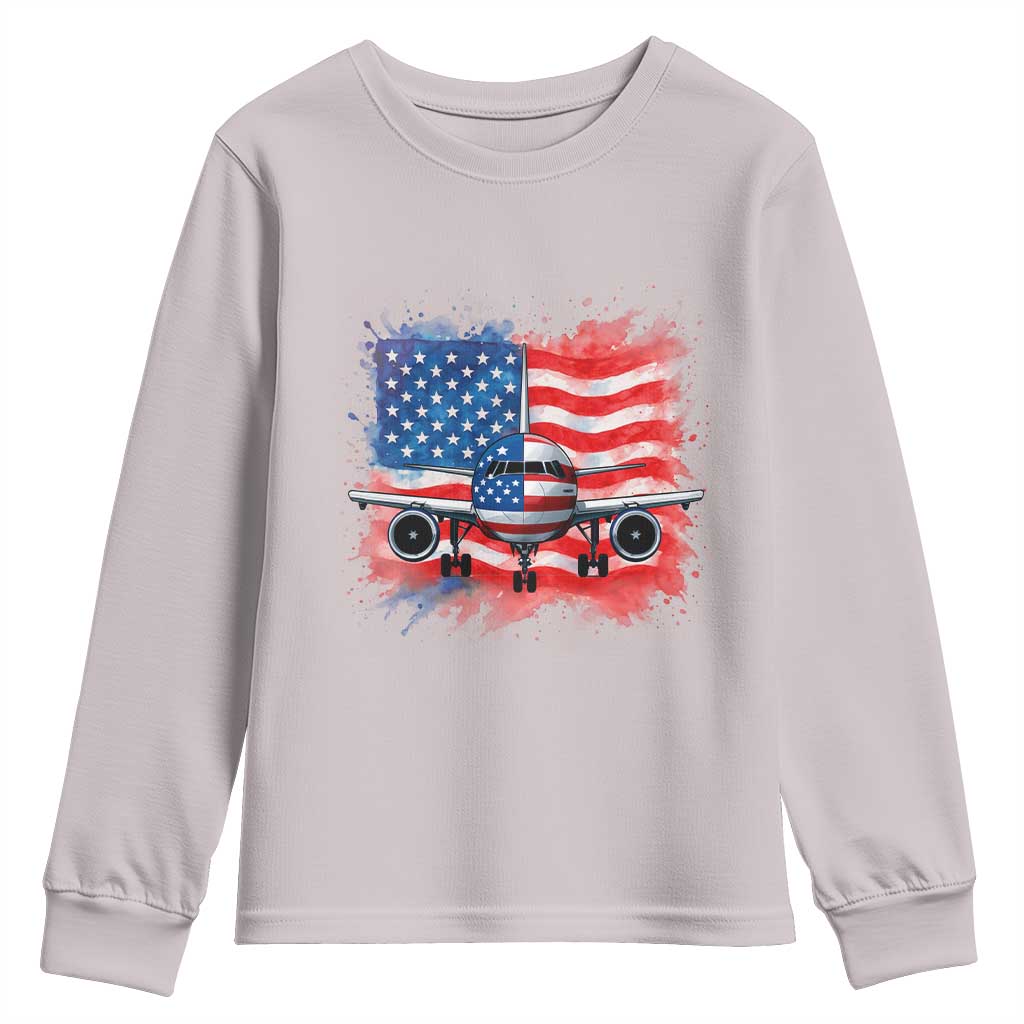 Pilot Airplane Patriotic American Flag Plane Aviation Youth Sweatshirt - Wonder Print Shop