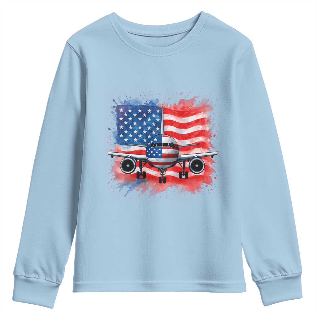 Pilot Airplane Patriotic American Flag Plane Aviation Youth Sweatshirt - Wonder Print Shop