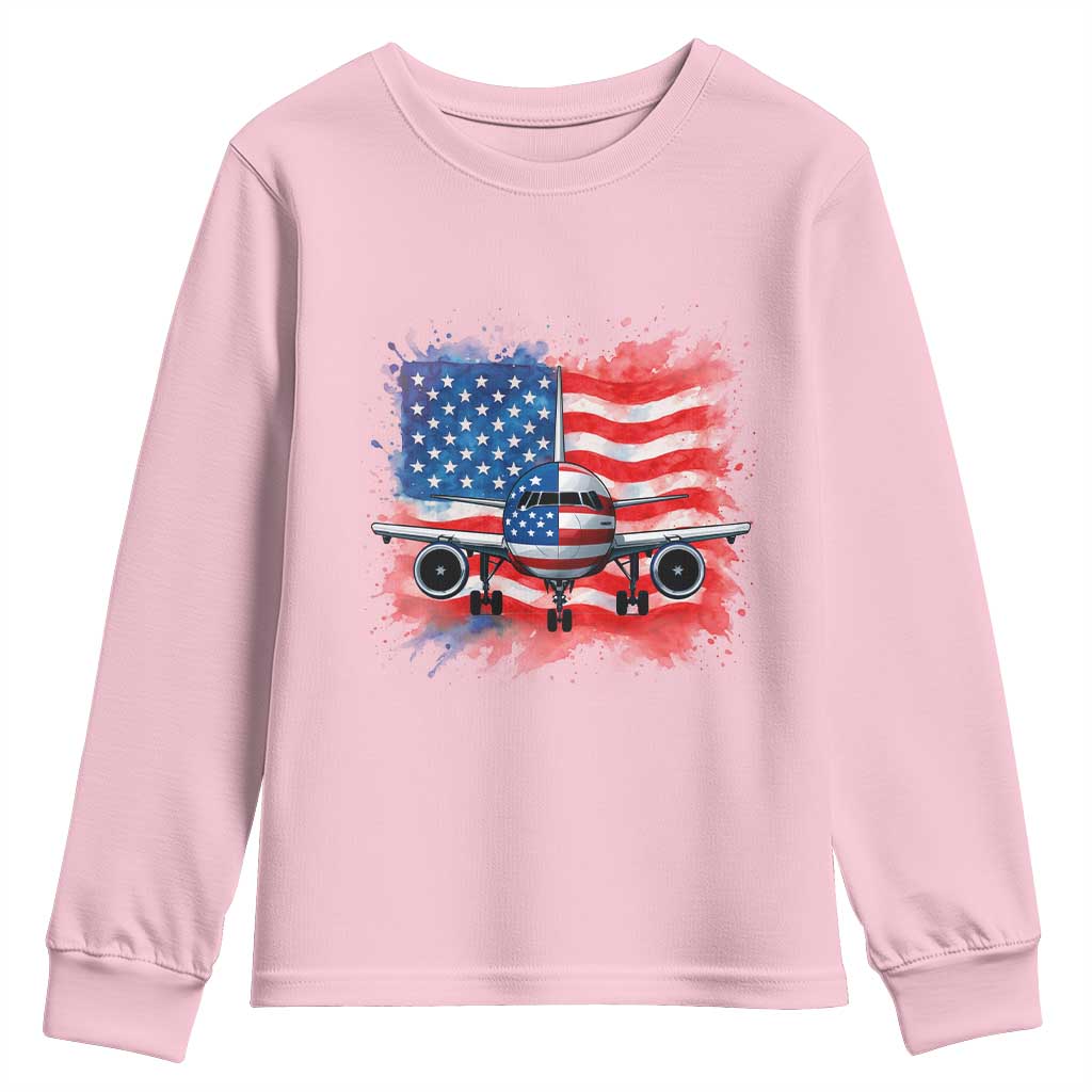 Pilot Airplane Patriotic American Flag Plane Aviation Youth Sweatshirt - Wonder Print Shop