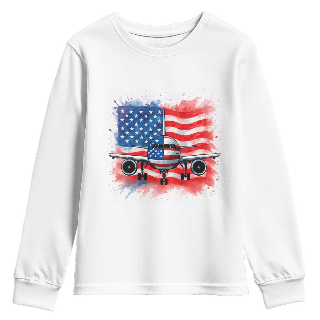 Pilot Airplane Patriotic American Flag Plane Aviation Youth Sweatshirt - Wonder Print Shop