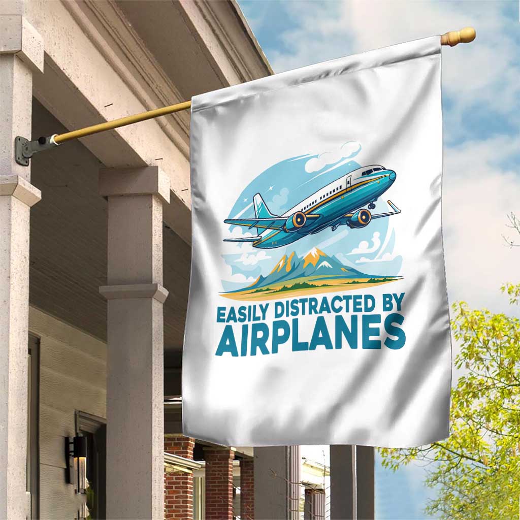 Funny Pilot Aviation Garden Flag Easily Distracted By Airplanes Lover - Wonder Print Shop
