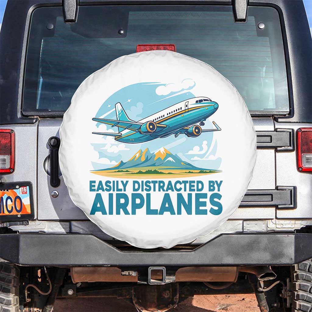 Funny Pilot Aviation Spare Tire Cover Easily Distracted By Airplanes Lover - Wonder Print Shop