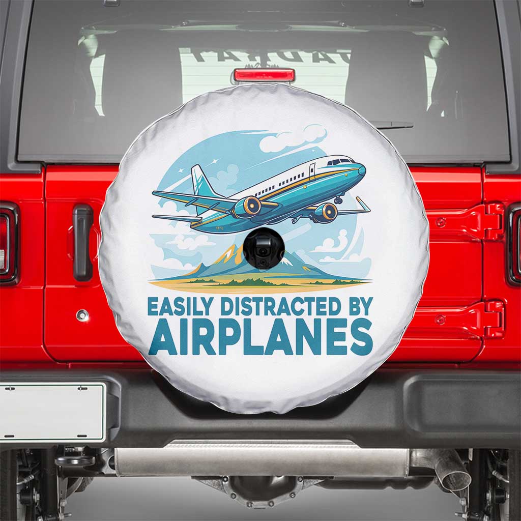Funny Pilot Aviation Spare Tire Cover Easily Distracted By Airplanes Lover - Wonder Print Shop
