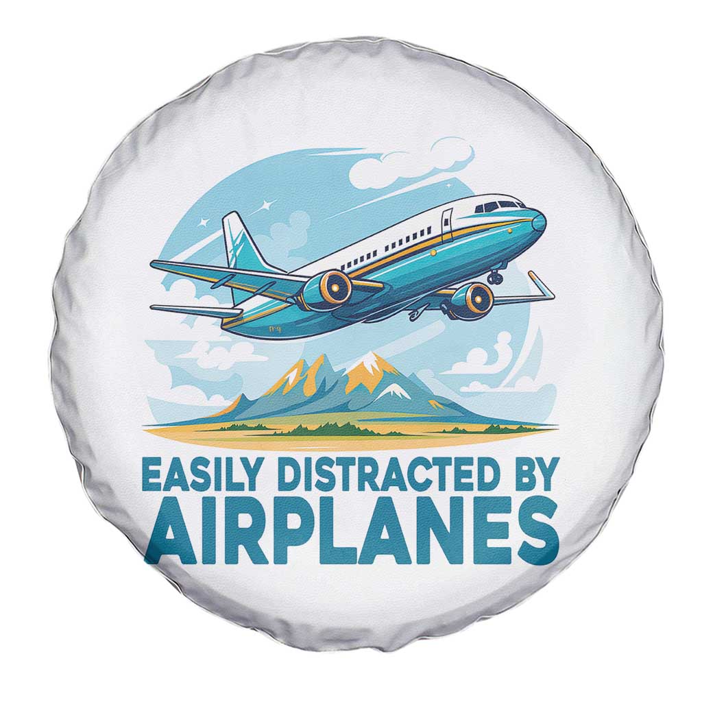Funny Pilot Aviation Spare Tire Cover Easily Distracted By Airplanes Lover - Wonder Print Shop