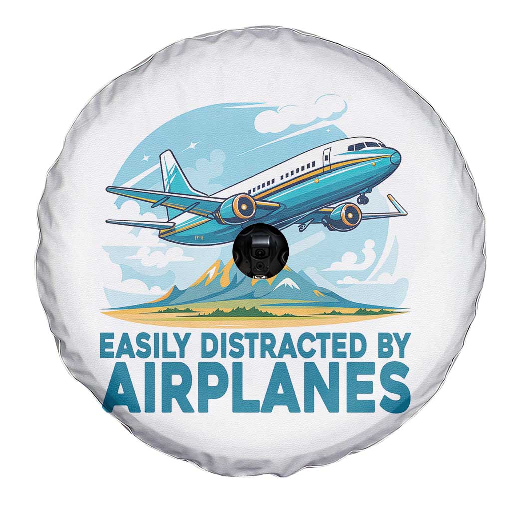Funny Pilot Aviation Spare Tire Cover Easily Distracted By Airplanes Lover - Wonder Print Shop