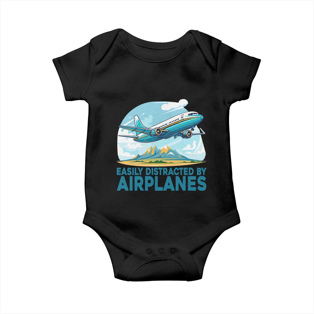 Funny Pilot Aviation Baby Onesie Easily Distracted By Airplanes Lover - Wonder Print Shop
