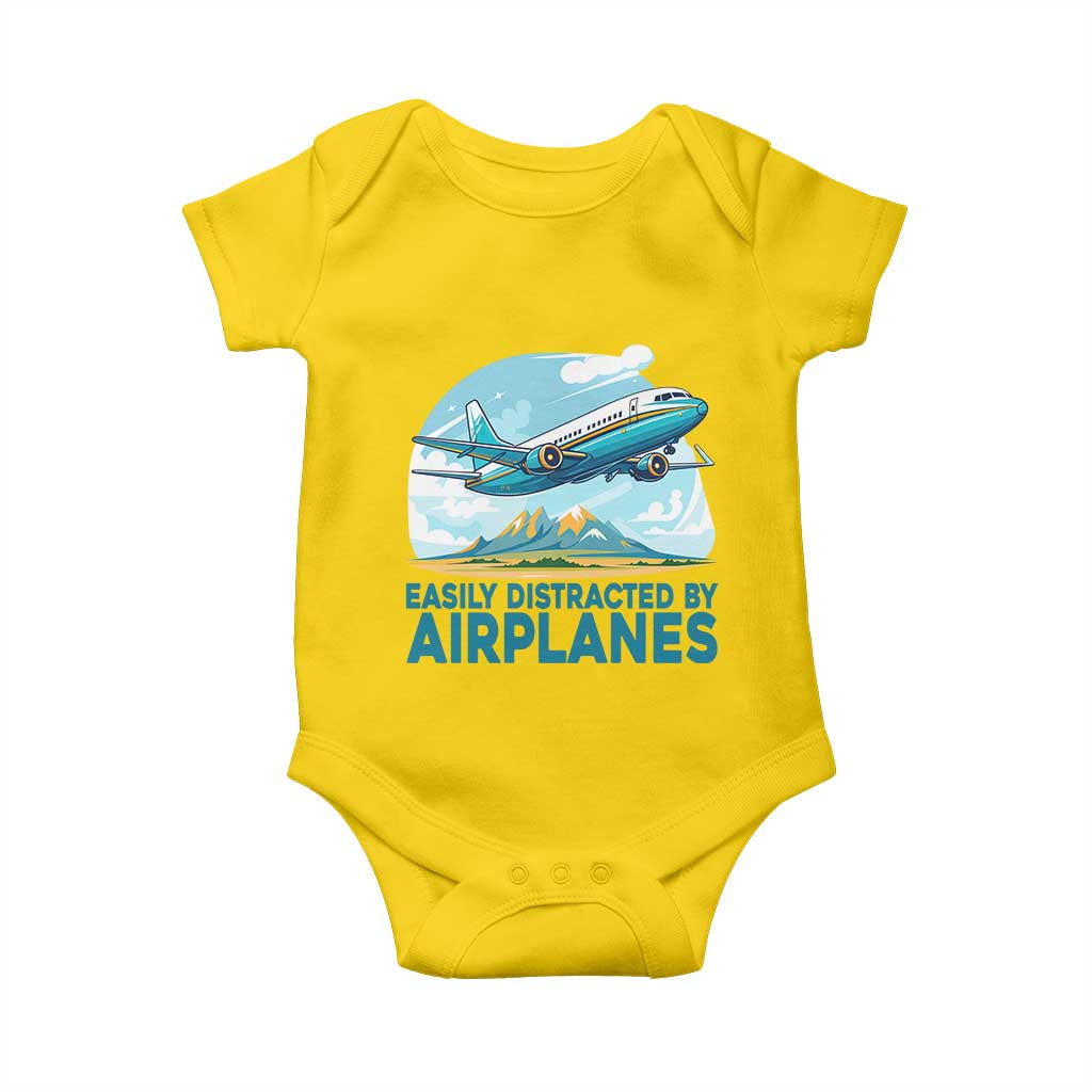 Funny Pilot Aviation Baby Onesie Easily Distracted By Airplanes Lover - Wonder Print Shop