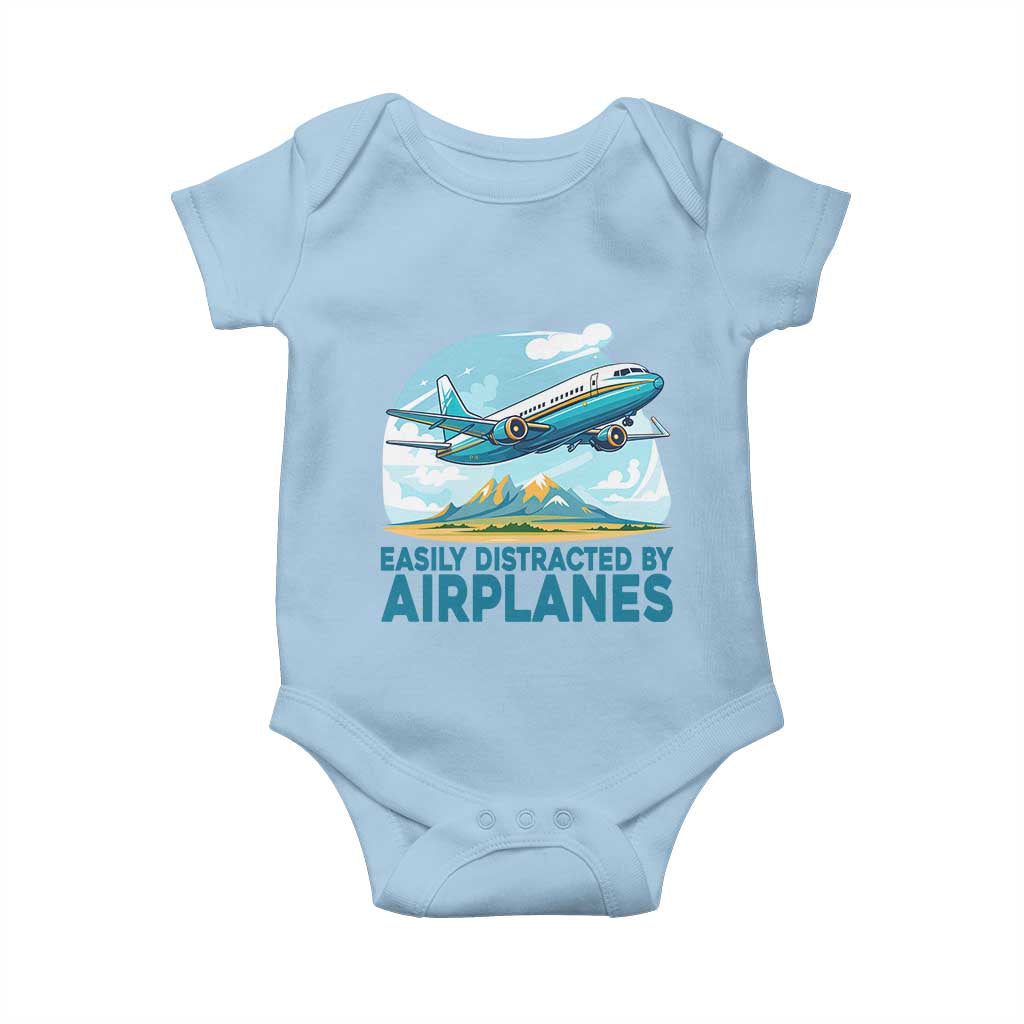 Funny Pilot Aviation Baby Onesie Easily Distracted By Airplanes Lover - Wonder Print Shop