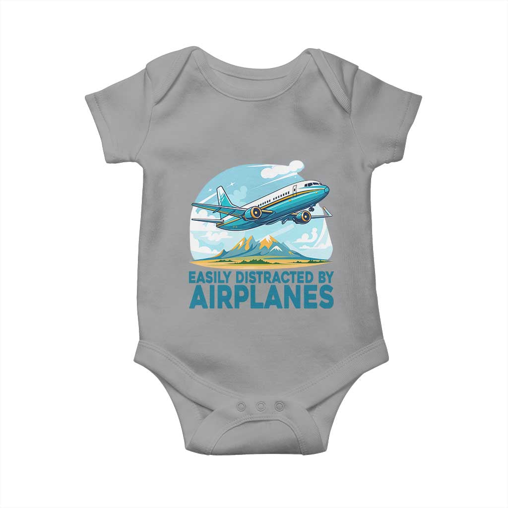 Funny Pilot Aviation Baby Onesie Easily Distracted By Airplanes Lover - Wonder Print Shop