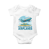 Funny Pilot Aviation Baby Onesie Easily Distracted By Airplanes Lover - Wonder Print Shop