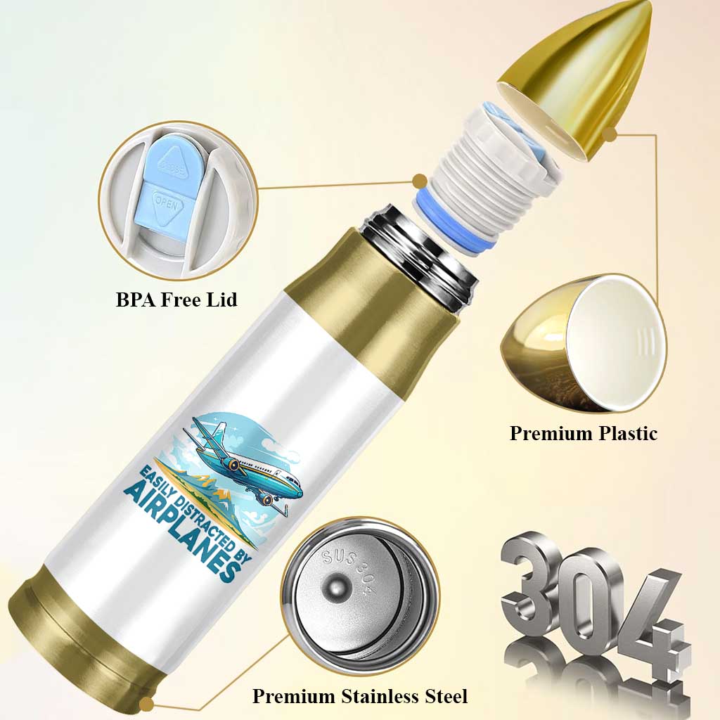 Funny Pilot Aviation Bullet Tumbler Easily Distracted By Airplanes Lover - Wonder Print Shop