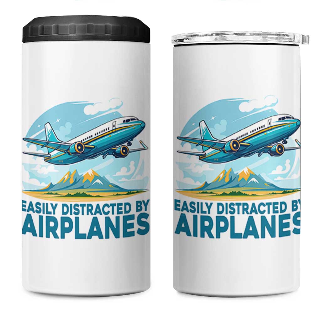 Funny Pilot Aviation 4 in 1 Can Cooler Tumbler Easily Distracted By Airplanes Lover - Wonder Print Shop