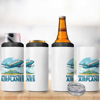 Funny Pilot Aviation 4 in 1 Can Cooler Tumbler Easily Distracted By Airplanes Lover - Wonder Print Shop
