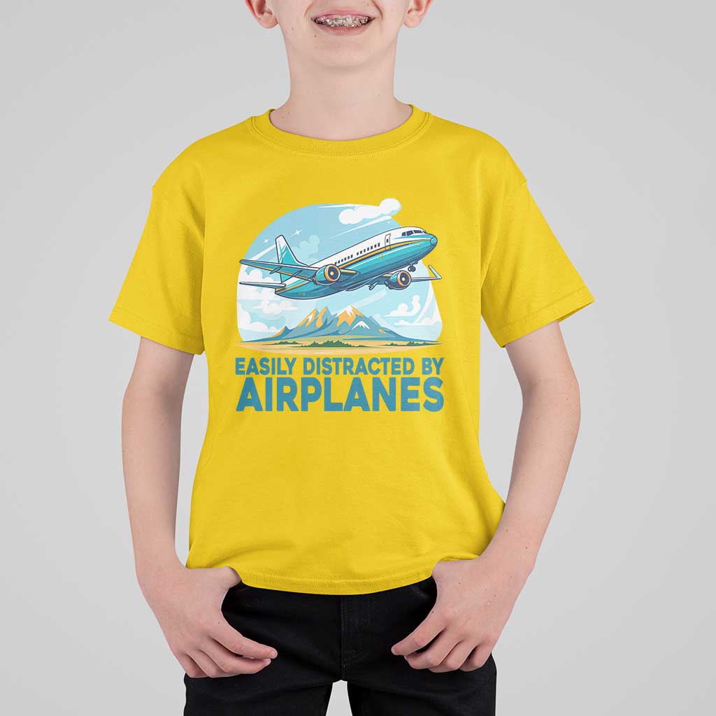 Funny Pilot Aviation T Shirt For Kid Easily Distracted By Airplanes Lover - Wonder Print Shop