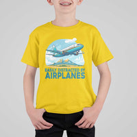 Funny Pilot Aviation T Shirt For Kid Easily Distracted By Airplanes Lover - Wonder Print Shop