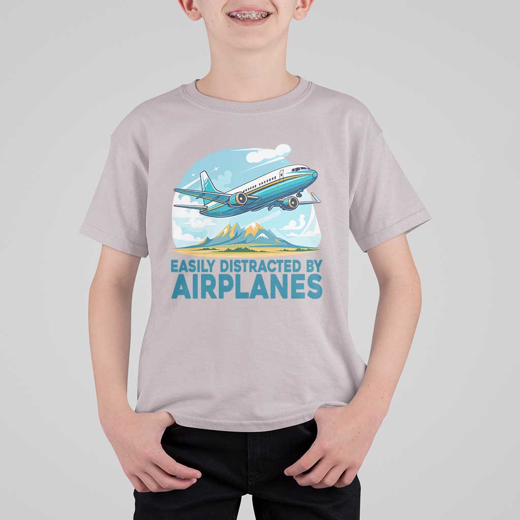 Funny Pilot Aviation T Shirt For Kid Easily Distracted By Airplanes Lover - Wonder Print Shop