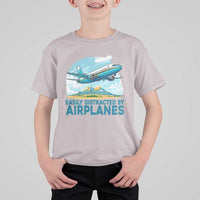 Funny Pilot Aviation T Shirt For Kid Easily Distracted By Airplanes Lover - Wonder Print Shop
