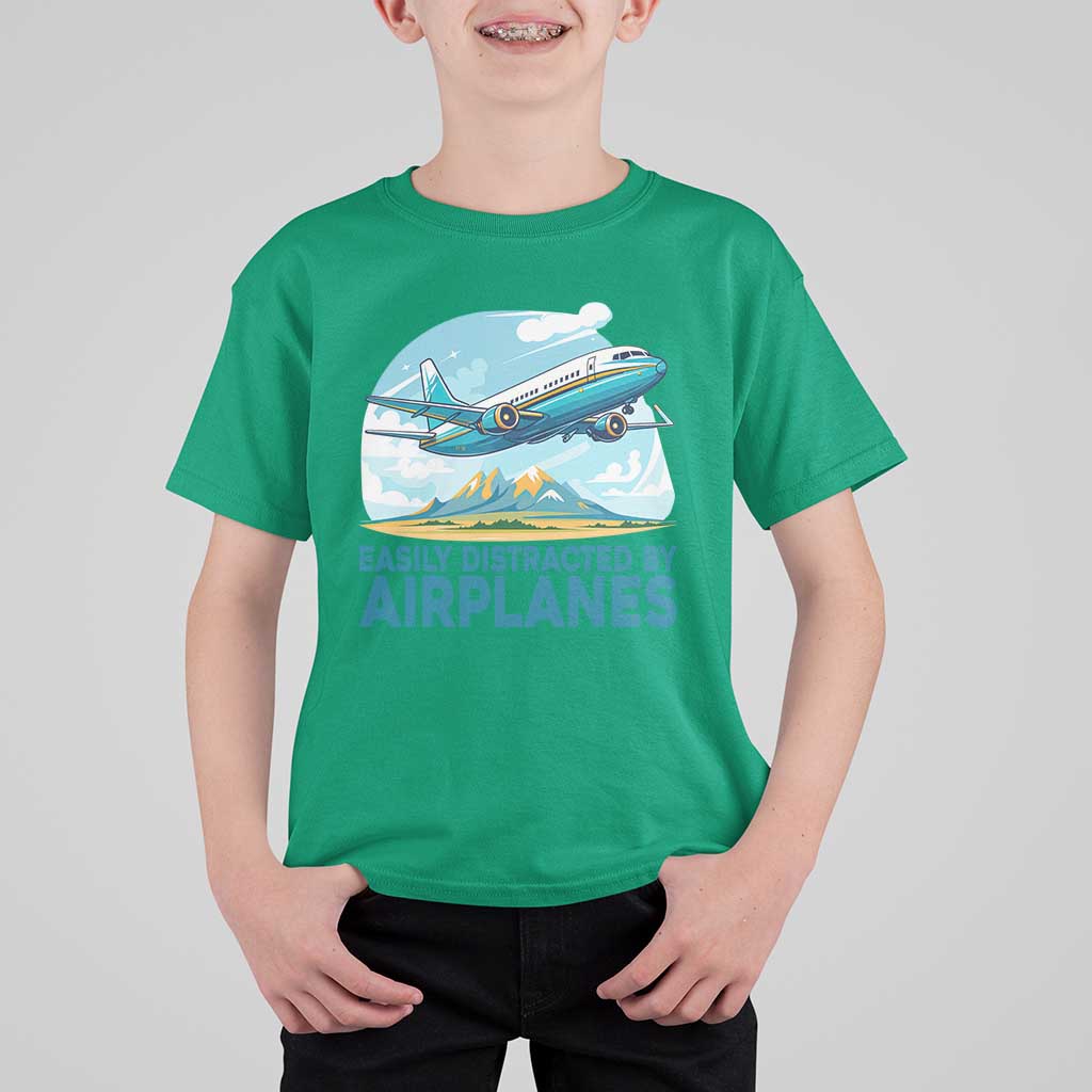 Funny Pilot Aviation T Shirt For Kid Easily Distracted By Airplanes Lover - Wonder Print Shop