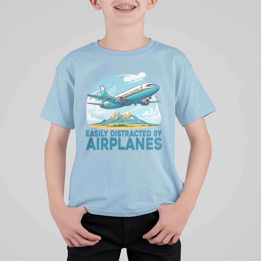 Funny Pilot Aviation T Shirt For Kid Easily Distracted By Airplanes Lover - Wonder Print Shop