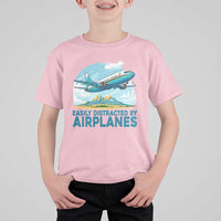 Funny Pilot Aviation T Shirt For Kid Easily Distracted By Airplanes Lover - Wonder Print Shop