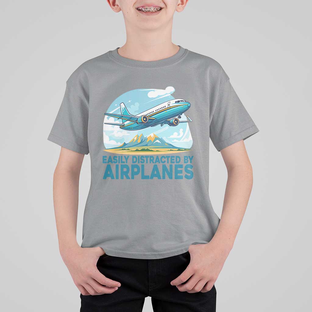 Funny Pilot Aviation T Shirt For Kid Easily Distracted By Airplanes Lover - Wonder Print Shop