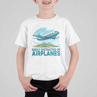 Funny Pilot Aviation T Shirt For Kid Easily Distracted By Airplanes Lover - Wonder Print Shop